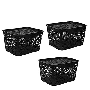 cutting edge plastic turkish storage basket with lidlargeblack set of 3