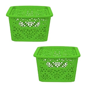 cutting edge plastic turkish storage basket with lidsmallgreen set of 2