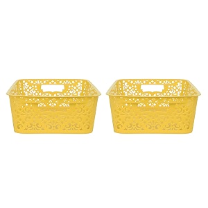 cutting edge plastic turkish storage basket medium yellow set of 2
