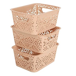 cutting edge plastic turkish storage basket small beige set of 3