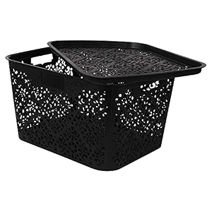 cutting edge plastic turkish storage basket with lidlargeblack set of 1