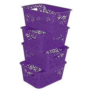 cutting edge plastic turkish storage basket small purple set of 4