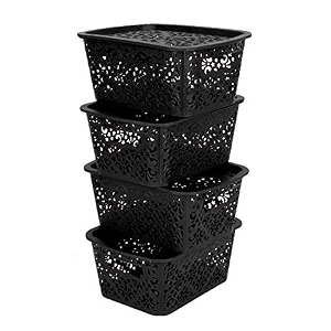cutting edge plastic turkish storage basket with lidsmallblack set of 4