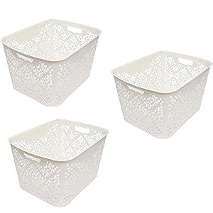 cutting edge plastic turkish storage basket large white set of 3