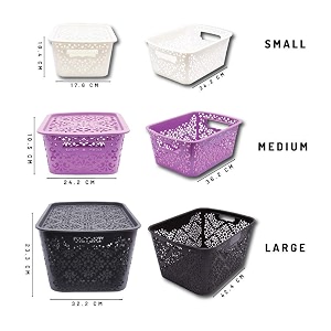 cutting edge plastic turkish storage basket with lidlargewhite set of 1