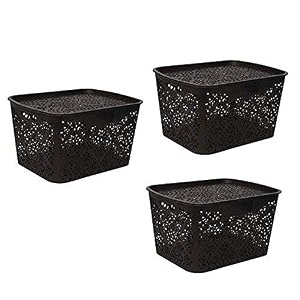cutting edge plastic turkish storage basket with lidlargebrown set of 3