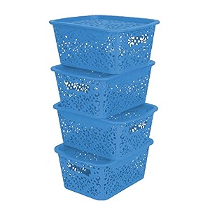 cutting edge plastic turkish storage basket with lidsmallblue set of 4