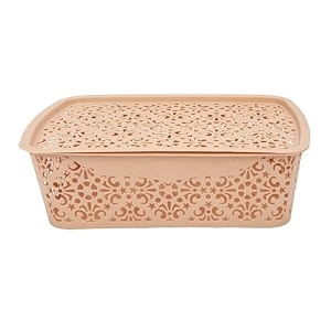 cutting edge plastic turkish storage basket with lidmediumbeigeset of 1