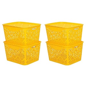 cutting edge plastic turkish storage basket with lidlargeyellowset of 4