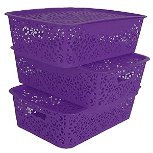 cutting edge plastic turkish storage basket with lidmediumpurple-set of 3