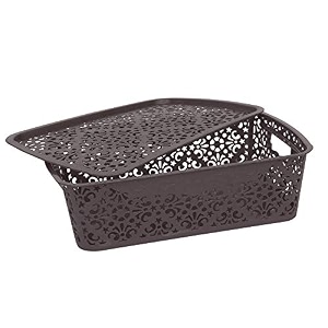 cutting edge plastic turkish storage basket with lidmediumbrownset of 1