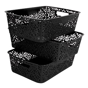 cutting edge plastic turkish storage basket medium black set of 3