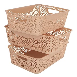 cutting edge plastic turkish storage basket medium beige set of 3