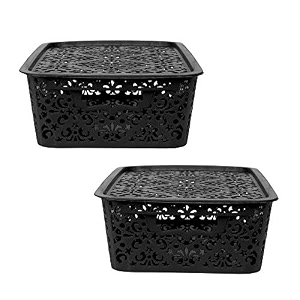 cutting edge plastic storage turkish baskets with lid set of 2 storing fruit vegetable toys kitchen bathroom stationary tools black medium