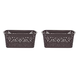 cutting edge plastic turkish storage basket with lidsmallbrown set of 2