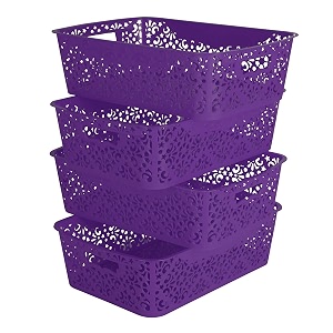 cutting edge plastic turkish storage basket medium purple set of 4