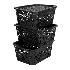 cutting edge plastic turkish storage basket with lidsmallblack set of 3