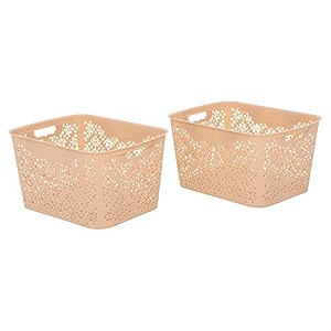 cutting edge plastic turkish storage basket large beige set of 2