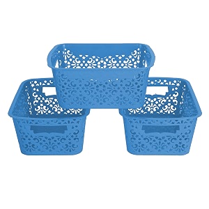 cutting edge plastic turkish storage basket small blue set of 3