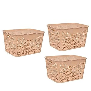 cutting edge plastic turkish storage basket with lidlargebeige set of 3