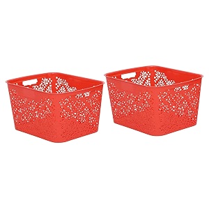 cutting edge plastic turkish storage basket large red set of 2