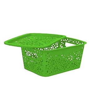cutting edge plastic turkish storage basket with lidsmallgreen set of 1