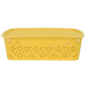 cutting edge plastic turkish storage basket with lidmediumyellow-set of 1