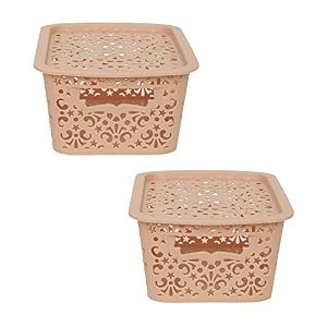 cutting edge plastic turkish storage basket with lidsmallbeige set of 2