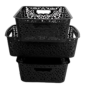cutting edge plastic turkish storage basket small black set of 3