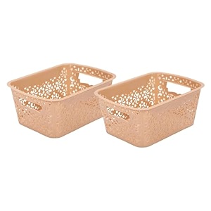 cutting edge plastic turkish storage basket with lidsmallbeige set of 2