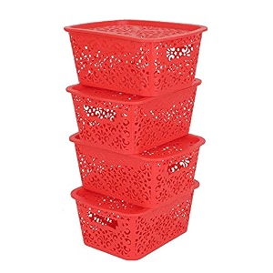 cutting edge plastic turkish storage basket with lid small red set of 4