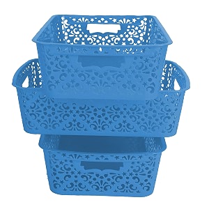 cutting edge plastic turkish storage basket medium blue set of 3