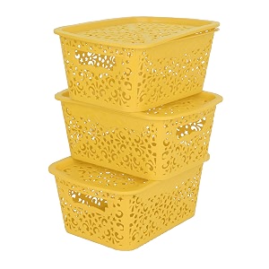 cutting edge plastic turkish storage basket with lidsmallyellowset of 3