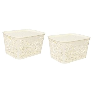 cutting edge plastic turkish storage basket with lidlargewhite set of 2
