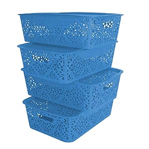 cutting edge plastic turkish storage basket with lidmediumblue set of 4