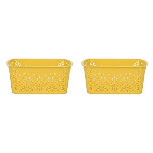 cutting edge plastic turkish storage basket small yellow set of 2