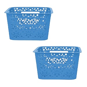 cutting edge plastic turkish storage basket with lidsmallblue set of 2
