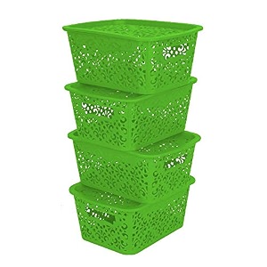 cutting edge plastic turkish storage basket with lidsmallgreen set of 4