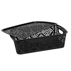 cutting edge plastic turkish storage basket with lidmediumblackset of 1