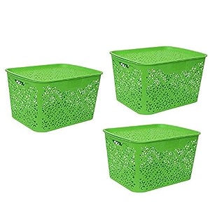 cutting edge plastic turkish storage basket with lidlargegreen set of 3