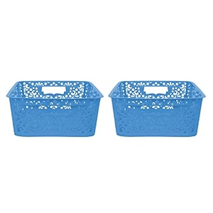 cutting edge plastic turkish storage basket medium blue set of 2
