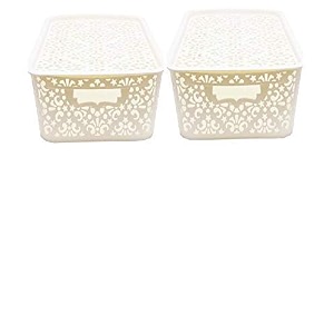 cutting edge plastic turkish storage basket with lidmediumwhiteset of 2