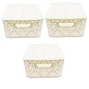 Cutting EDGE Plastic Turkish Storage Basket with Lid,Medium,White(Set of 3)