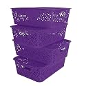 Cutting EDGE Plastic Turkish Storage Basket with Lid,Medium,Purple-Set of 4
