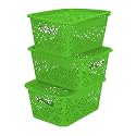 Cutting EDGE Plastic Turkish Storage Basket with Lid,Small,Green (Set of 3)