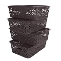 Cutting EDGE Plastic Turkish Storage Basket with Lid,Medium,Brown(Set of 4)