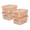 Cutting EDGE Plastic Turkish Storage Basket with Lid,Small,Beige (Set of 4)