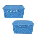 Cutting EDGE Plastic Turkish Storage Basket with Lid,Medium,Blue (Set of 2)