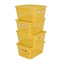 Cutting EDGE Plastic Turkish Storage Basket with Lid,Small,Yellow(Set of 4)