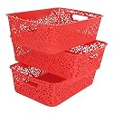 Cutting EDGE Plastic Turkish Storage Basket, Medium, Red (Set of 3)